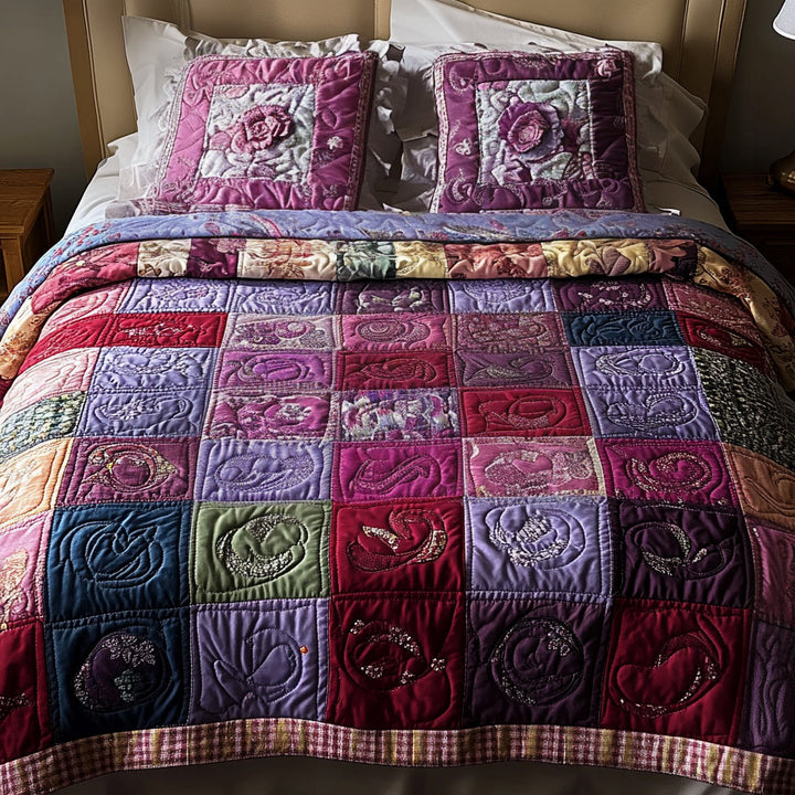 Blumen Patchwork Bunt 3-teiliges Bettwäsche-Set