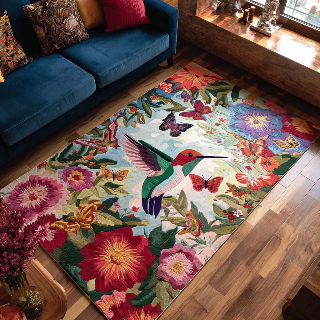 Farbenfroher Kolibri Teppich