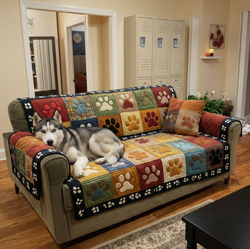 Dunkles Pfoten Patchwork Sofaüberwurf