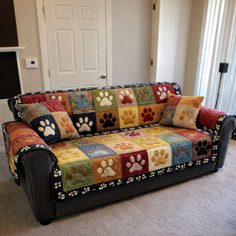 Buntes Pfoten Patchwork Sofaüberwurf