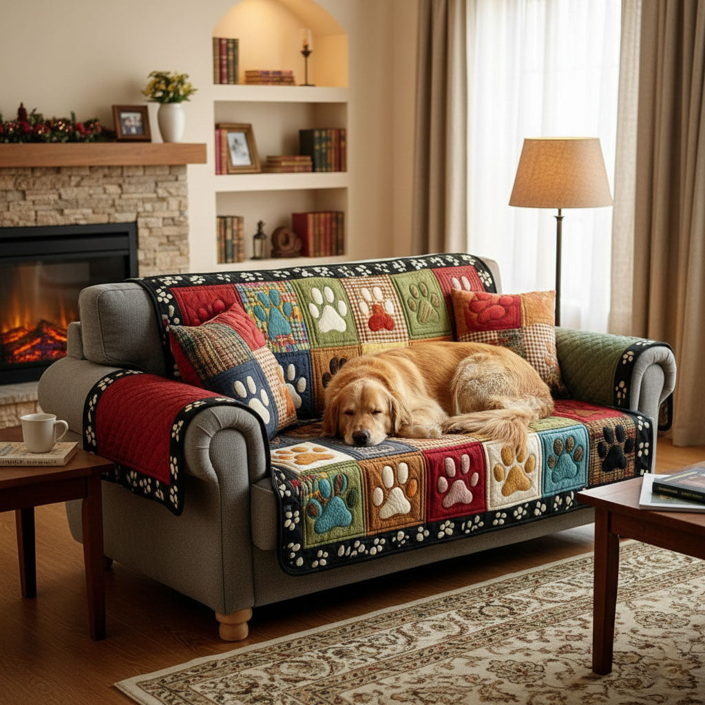 Dunkles Pfoten Patchwork Sofaüberwurf