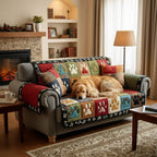 Buntes Pfoten Patchwork Sofaüberwurf