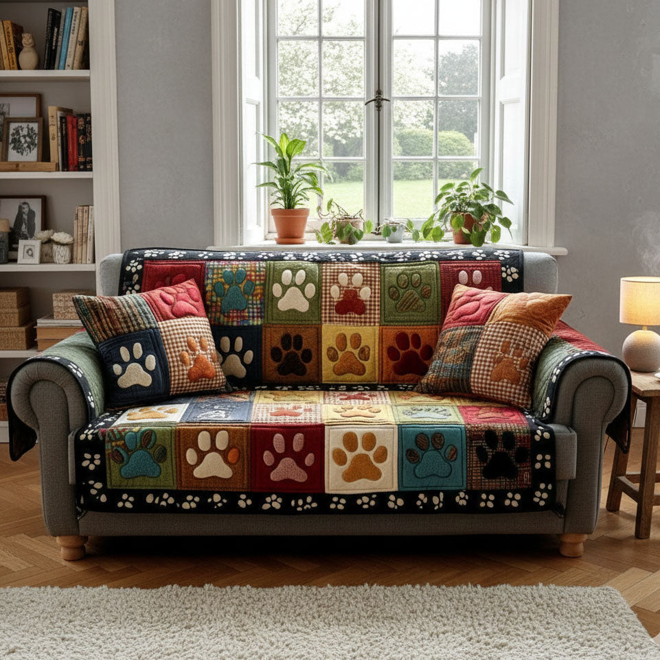 Dunkles Pfoten Patchwork Sofaüberwurf