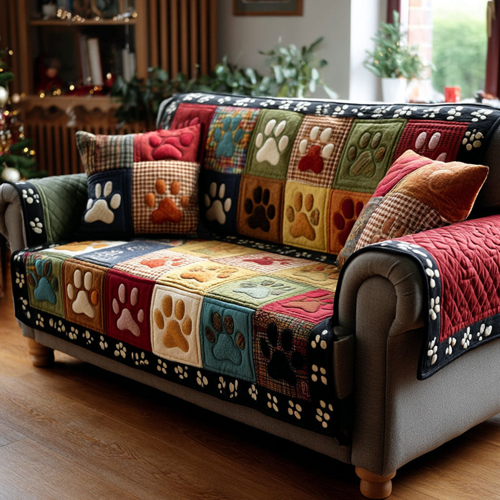 Buntes Pfoten Patchwork Sofaüberwurf