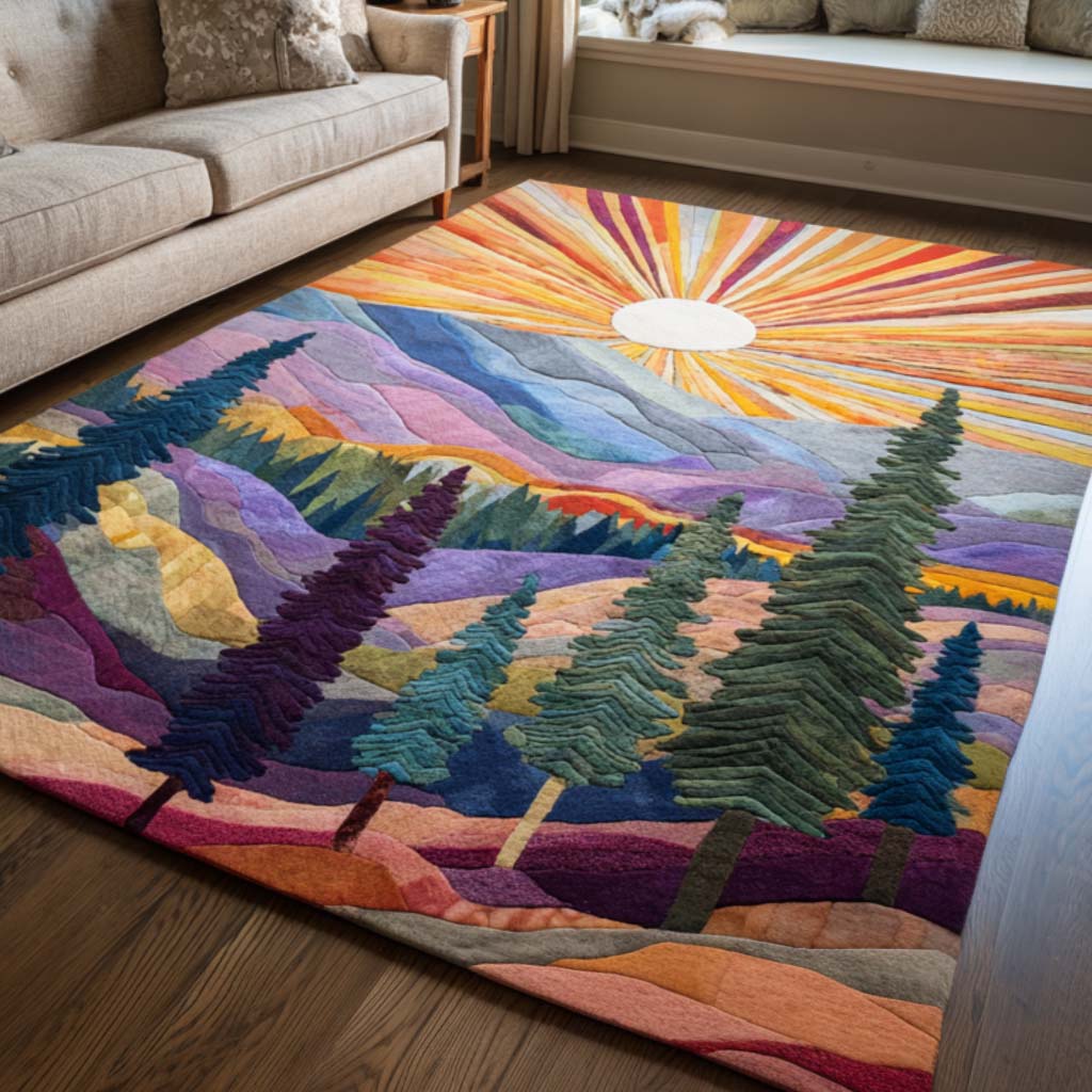 Farbenfroher Bergsonnenaufgang Teppich
