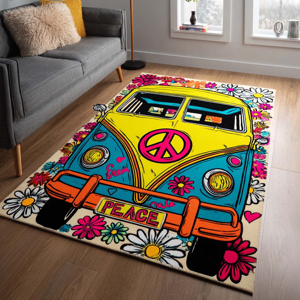Farbenfroher Hippie Bus Teppich