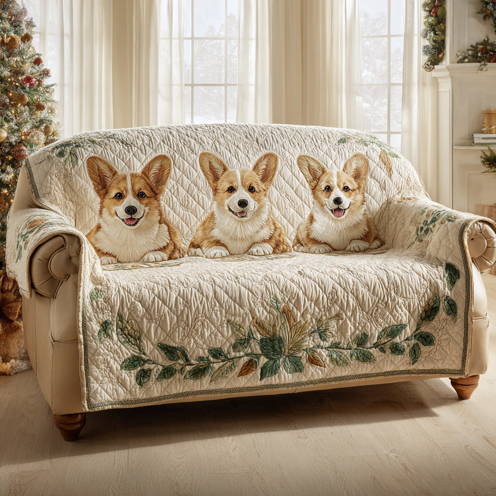 Corgis Blütenwiese Sofaüberwurf