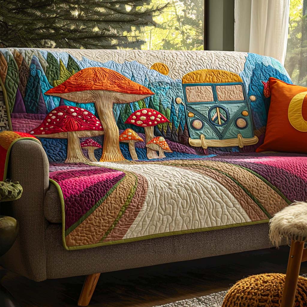Bunte Pilze Hippiebus Sofaüberwurf