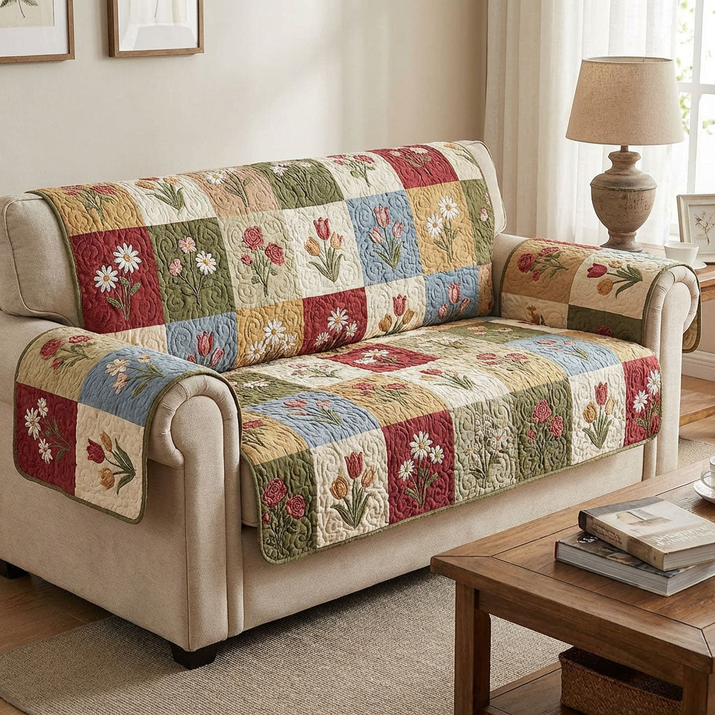 Rustikales Blüten Patchwork Sofaüberwurf