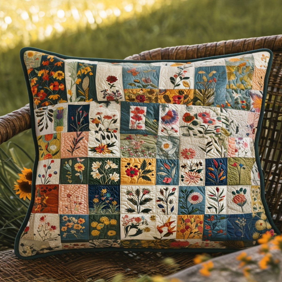 Ländliches Blüten Patchwork Kissenbezug