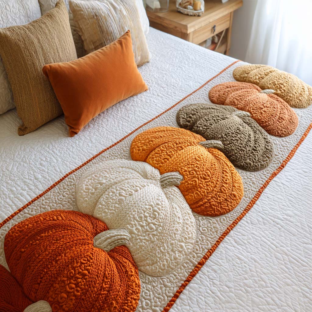 Gestrickte Herbstkürbisse Bettläufer
