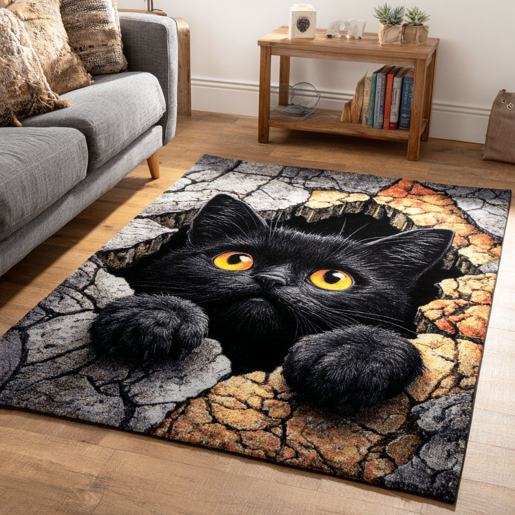Erdspalte Schwarze Katze Teppich