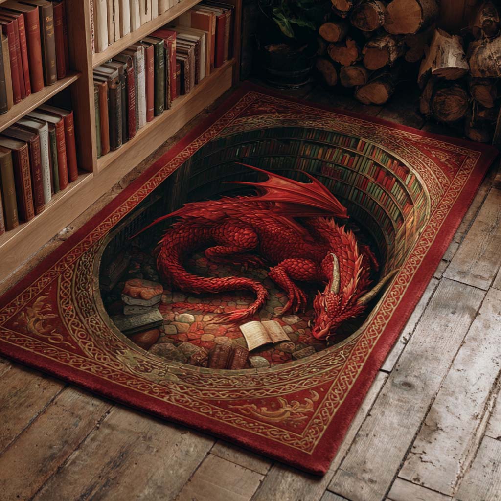 Leuchtend Roter Drachenschatz Teppich