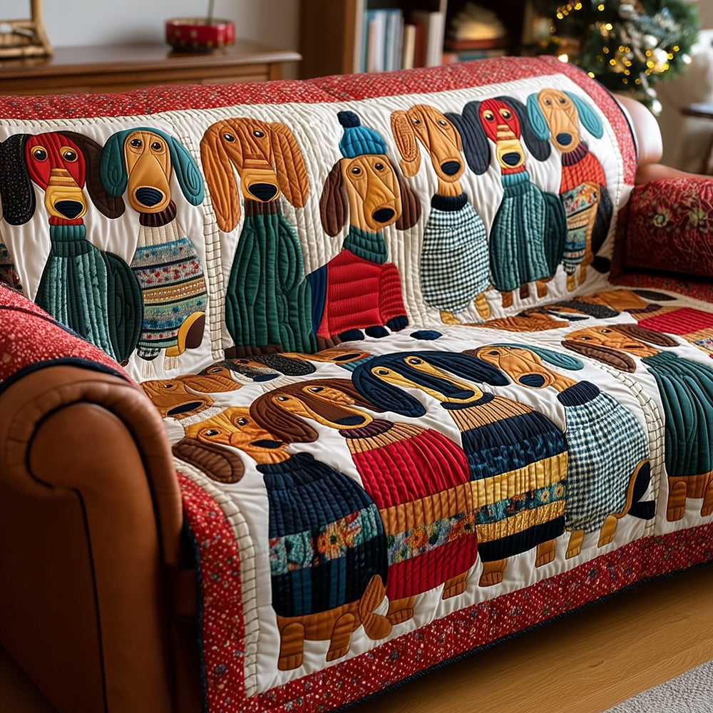 Dackel im Pyjama Patchwork Sofaüberwurf