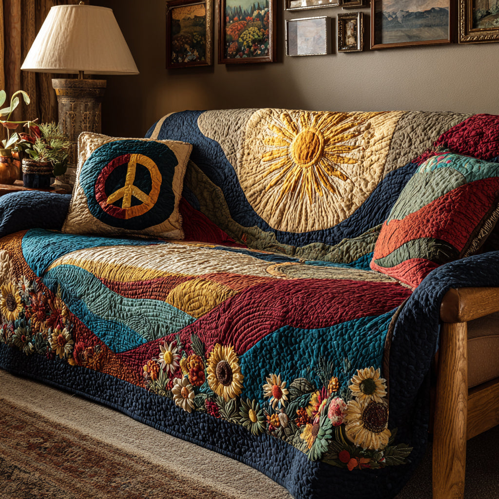 Sonne Margeriten Patchwork Sofaüberwurf