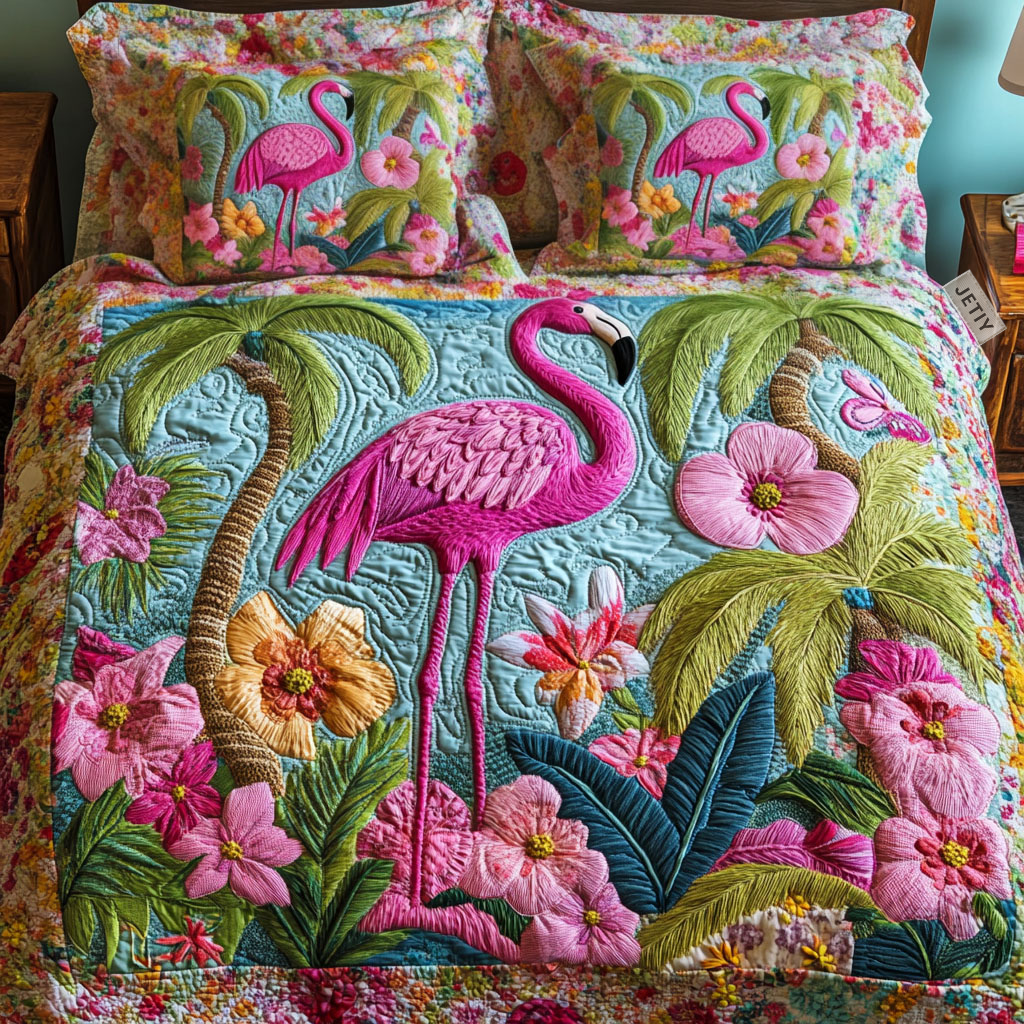Rosa Flamingos Blütenwasser 3-teiliges Bettwäsche-Set