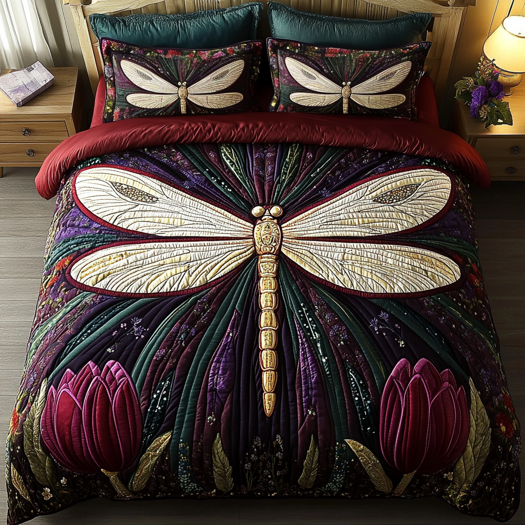 Libelle Herzmuster Patchwork 3-teiliges Bettwäsche-Set