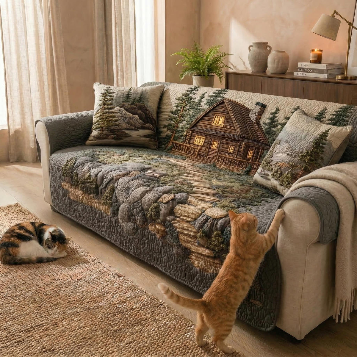 Waldhütte Tannenwald Sofaüberwurf