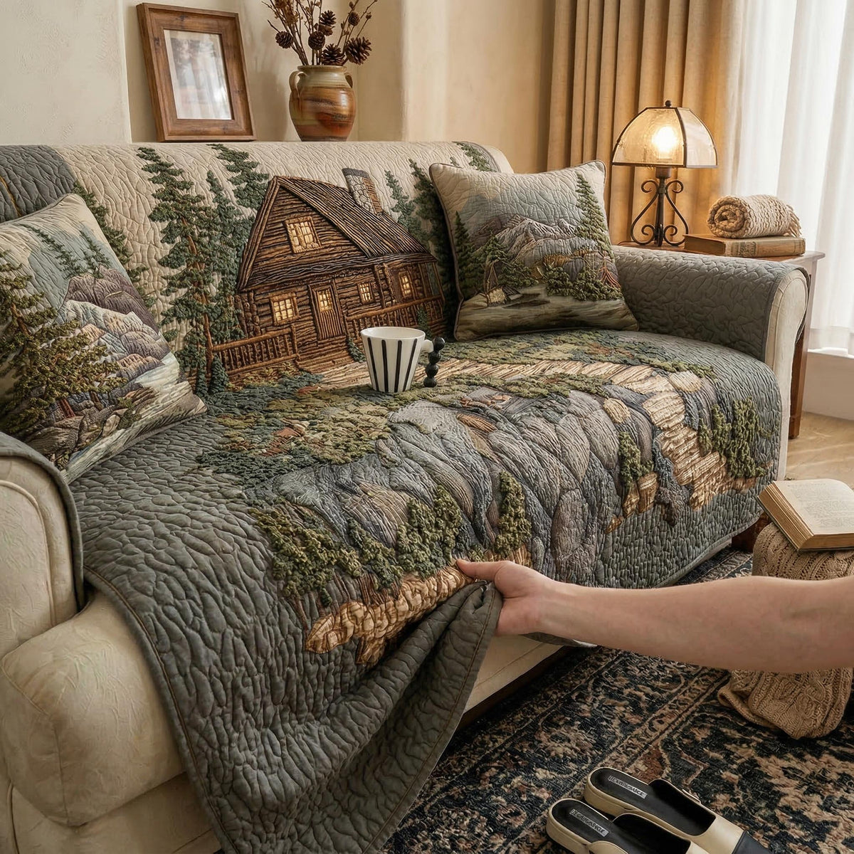 Waldhütte Tannenwald Sofaüberwurf