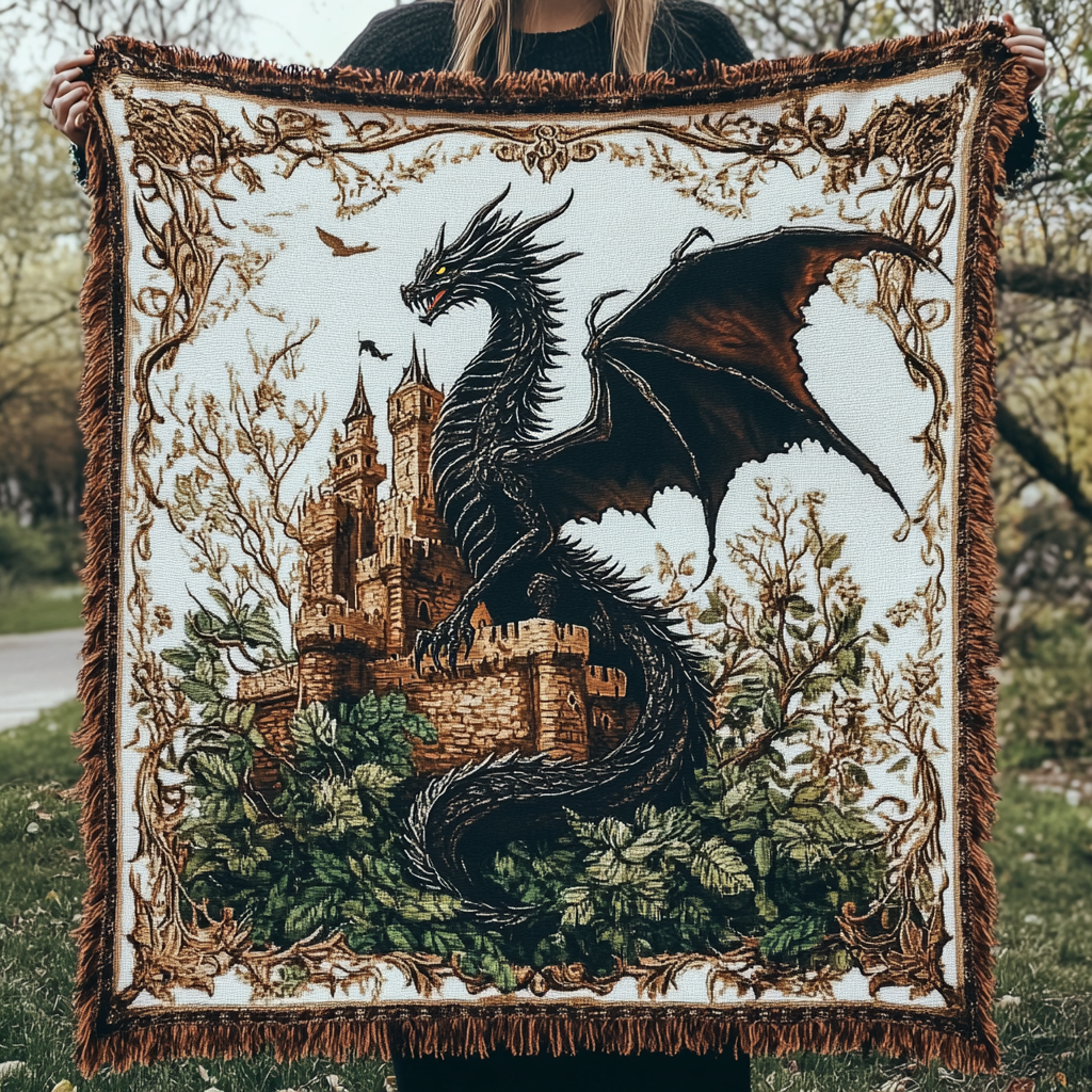 Schwarzer Drache Schlossburg Gewebt Sofadecke