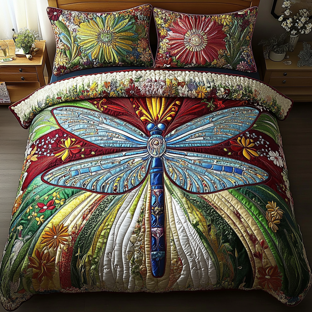 Libelle Herzmuster Patchwork 3-teiliges Bettwäsche-Set