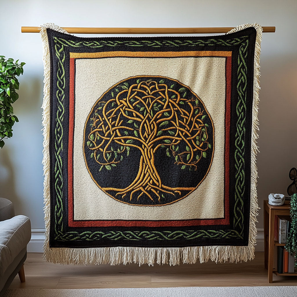 Yggdrasil Lebensbaum Grün Gewebt Sofadecke