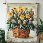Osterhasen Eier Sonnenblumen Gewebt Sofadecke