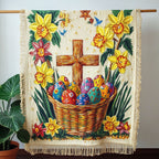 Osterkreuz Eierkorb Blüten Gewebt Sofadecke