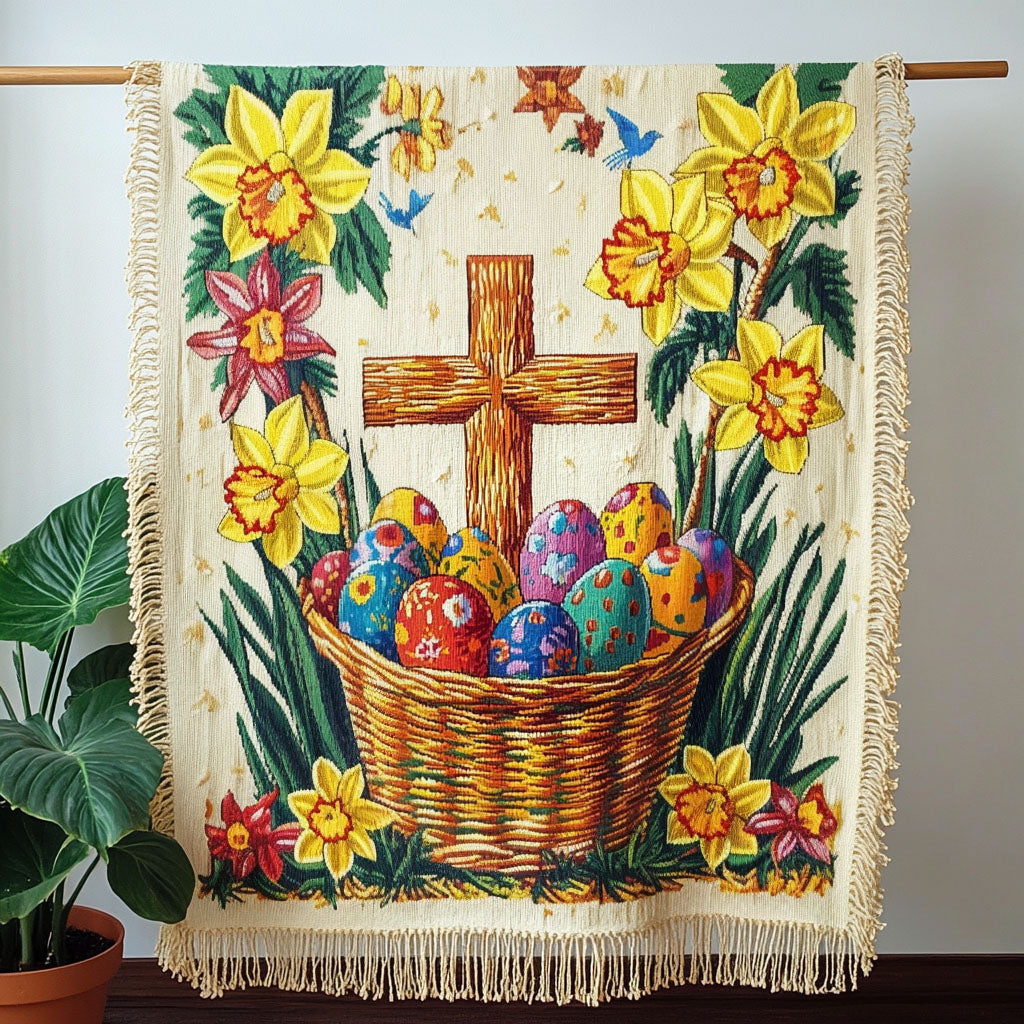 Osterkreuz Eierkorb Blüten Gewebt Sofadecke