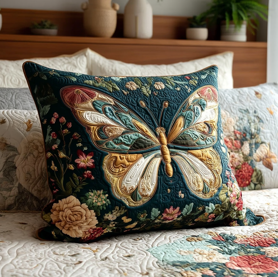 Smaragd Schmetterling Blüten Kissenbezug