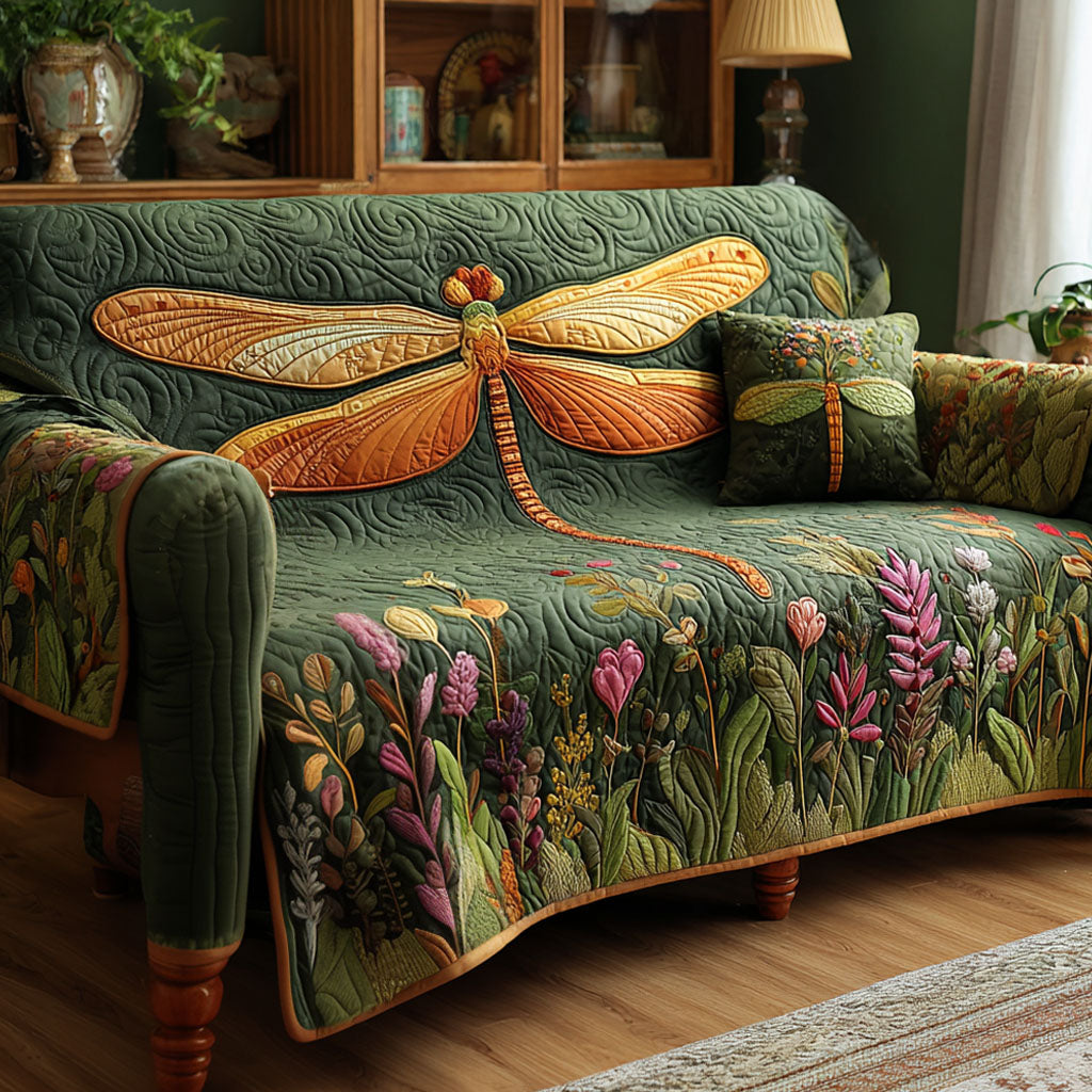 Libelle Smaragdwiese Sofaüberwurf