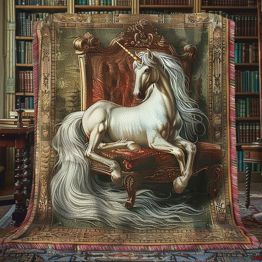 Weisses Einhorn Bibliothek Gewebt Sofadecke