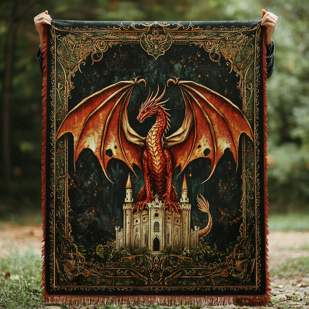 Roter Drache Schloss Avalon Gewebt Sofadecke