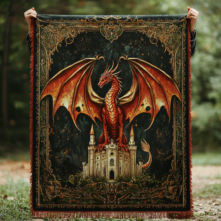 Roter Drache Schloss Avalon Gewebt Sofadecke