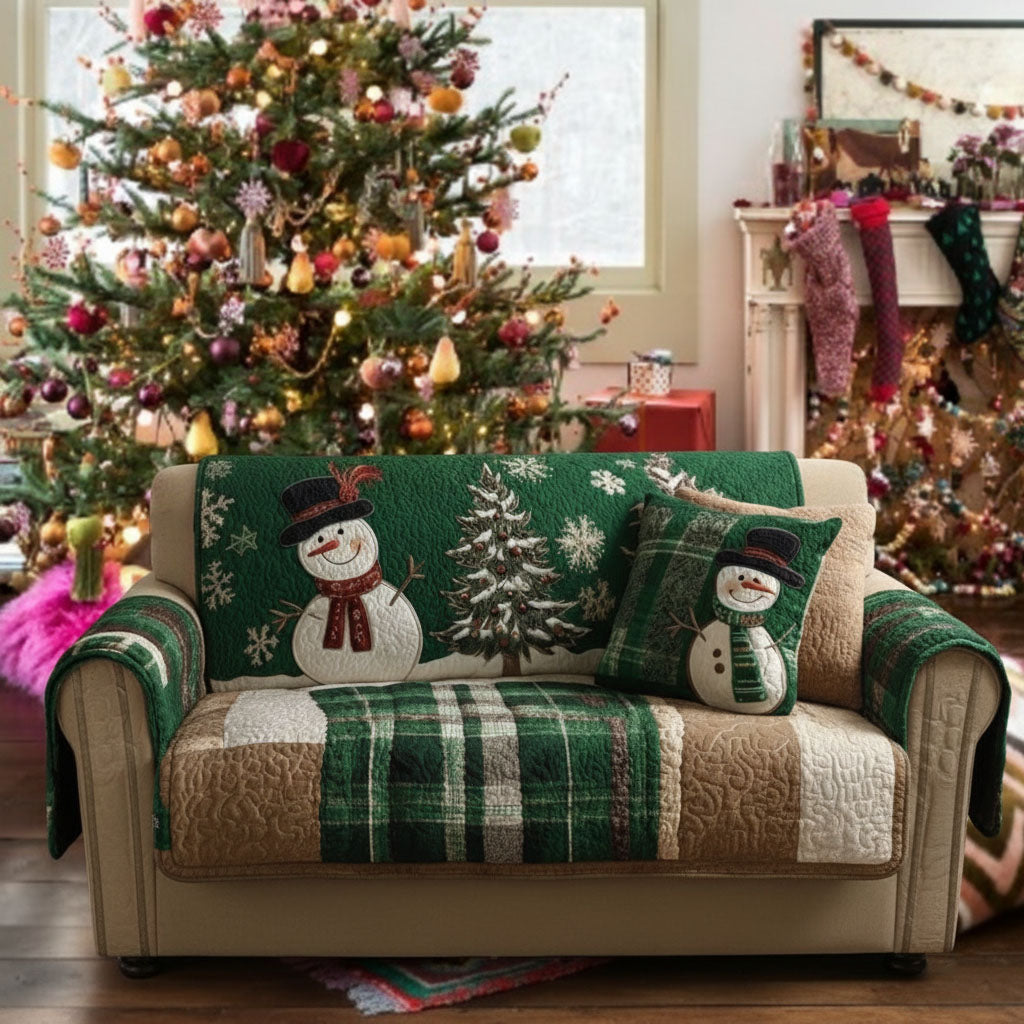 Schneemann Tannenwald Patchwork Sofaüberwurf