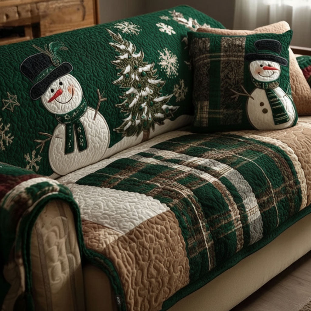 Schneemann Tannenwald Patchwork Sofaüberwurf