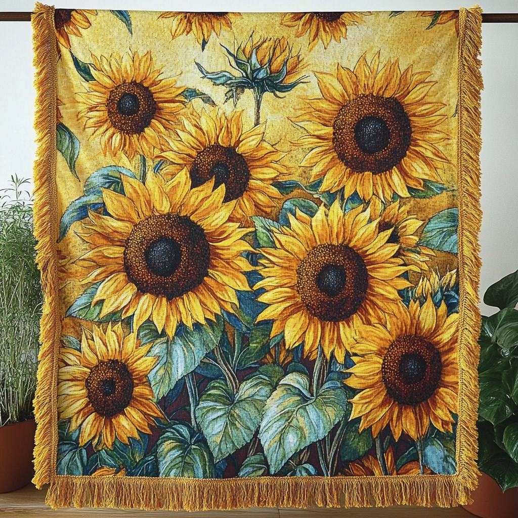 Sonnenblumenfeld Freude Gewebt Sofadecke