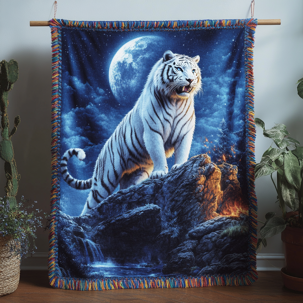 Weisser Tiger Mond Eleganz Gewebt Sofadecke
