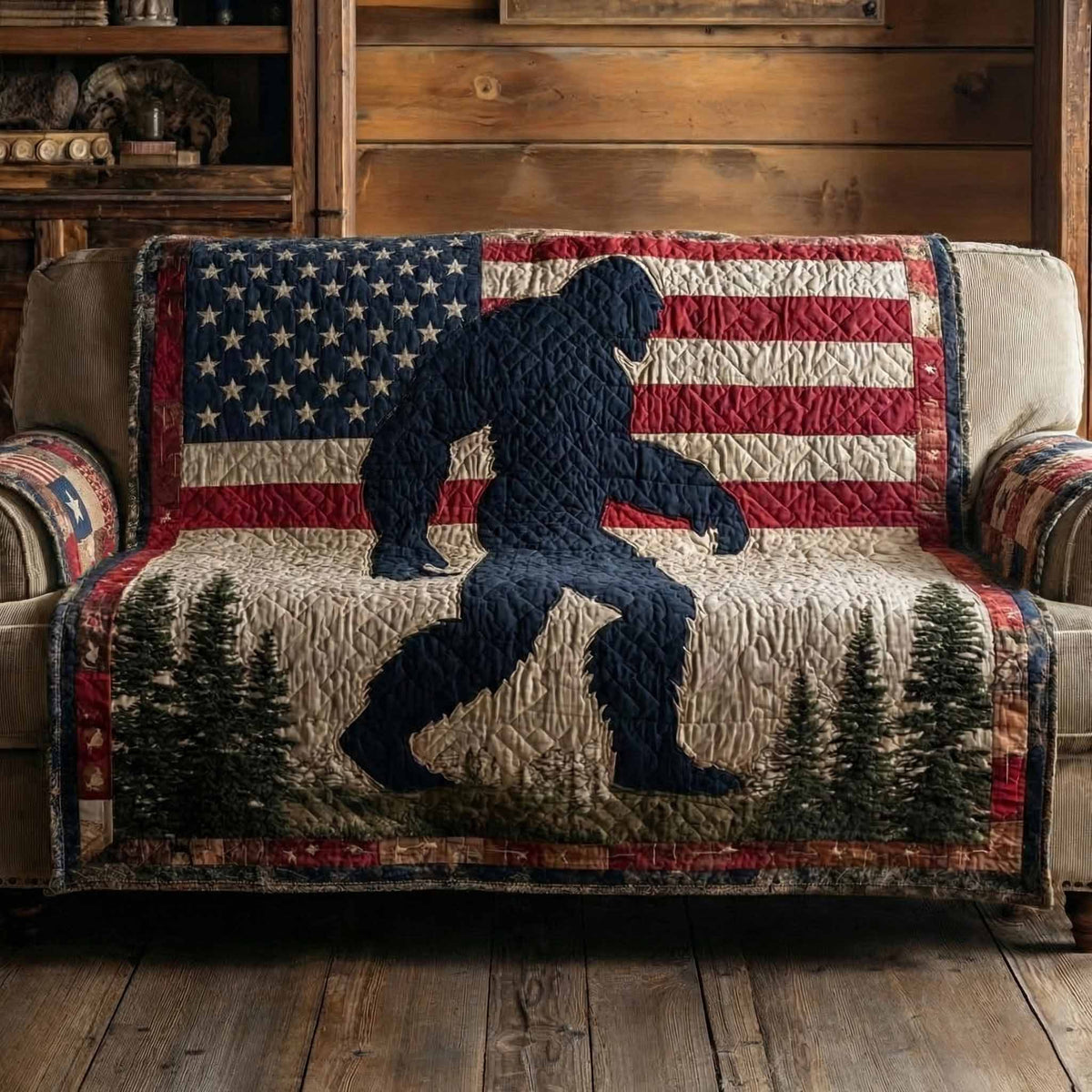Bigfoot Lagerfeuer Mondnacht Sofaüberwurf