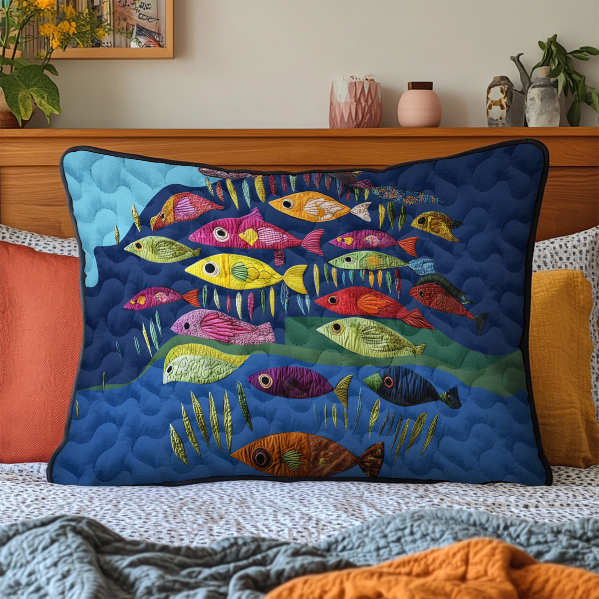 Bunte Fische Patchwork Kissenbezug