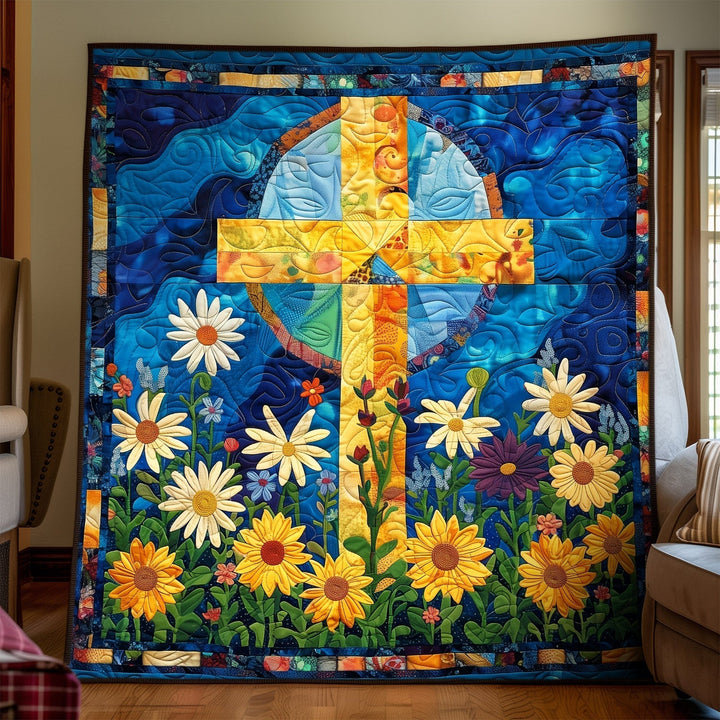 Goldenes Sonnenblumenkreuz Kunst Hängend