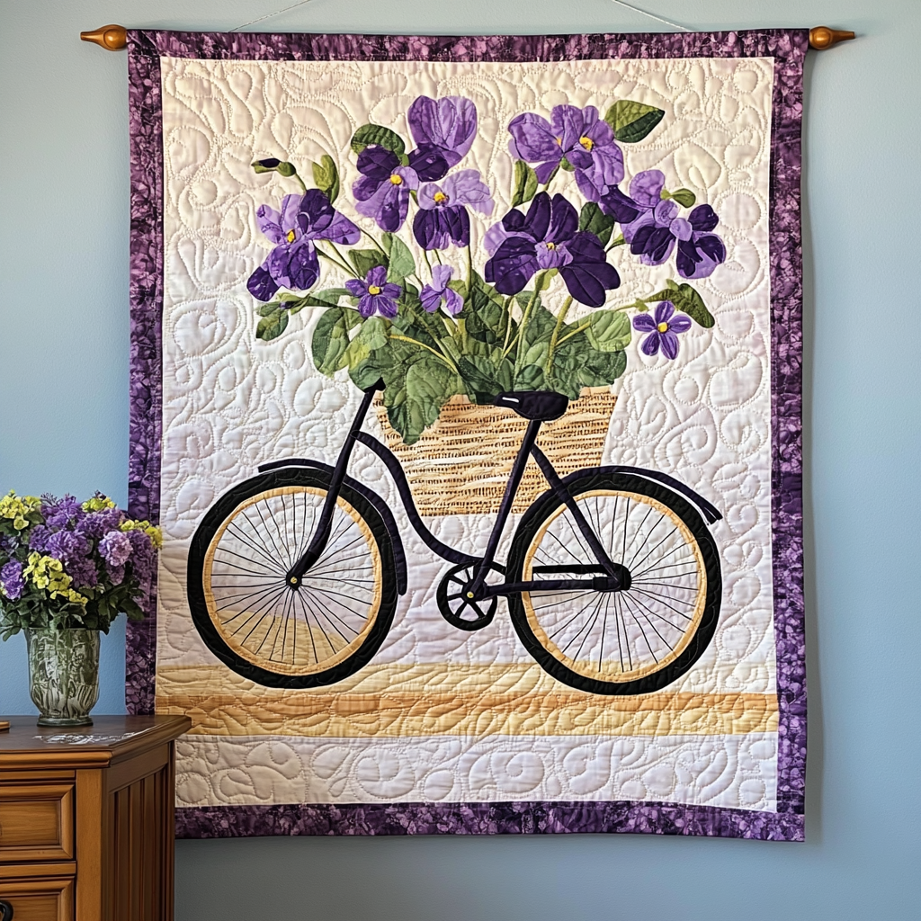 Fahrrad mit Veilchenstrauss Kunst Hängend