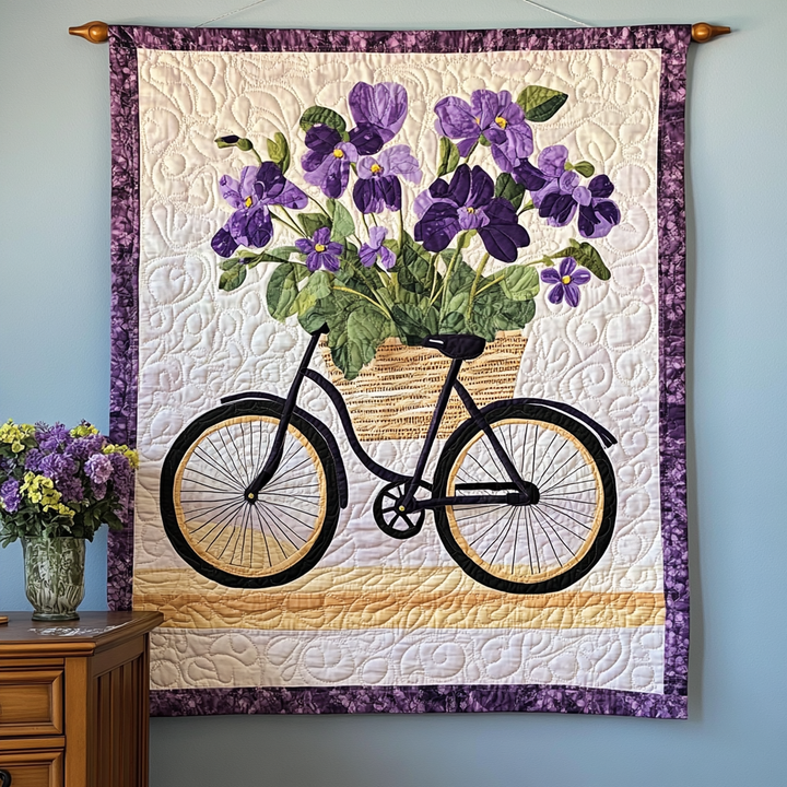 Fahrrad mit Veilchenstrauss Kunst Hängend