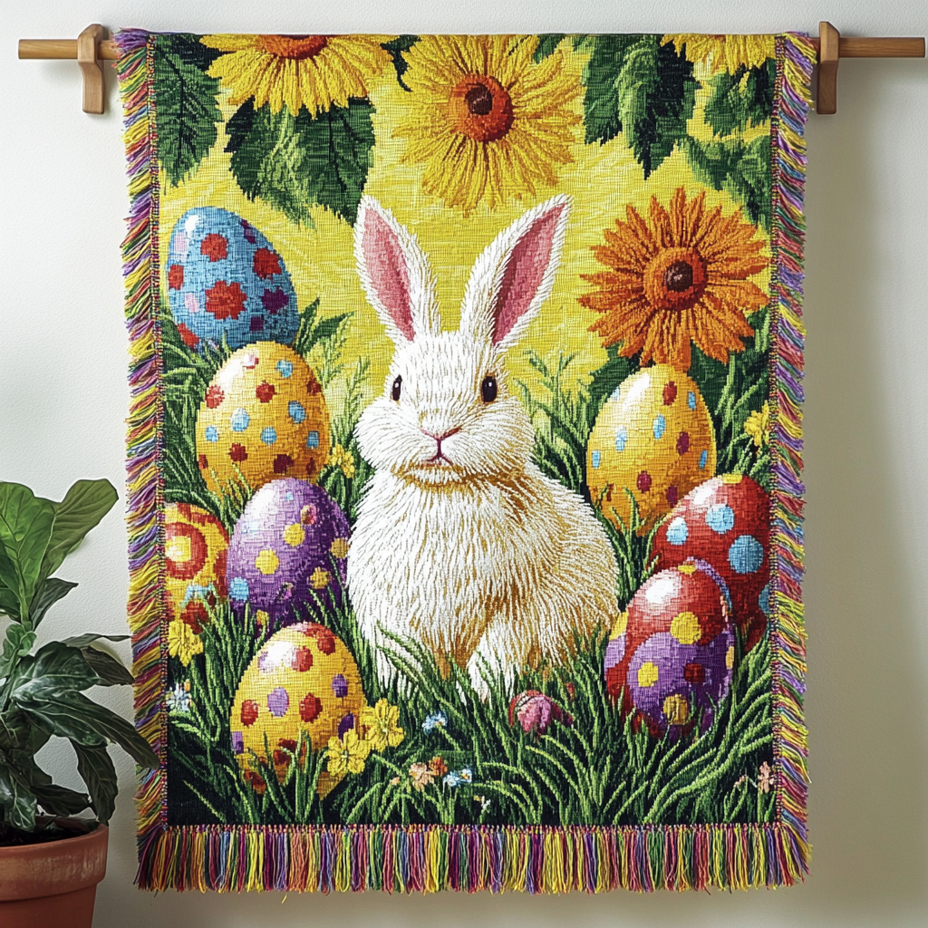 Osterhase Sonnenblumen Freude Gewebt Sofadecke