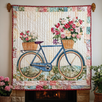 Blaues Fahrrad mit Blumenkorb Kunst Wandbehang