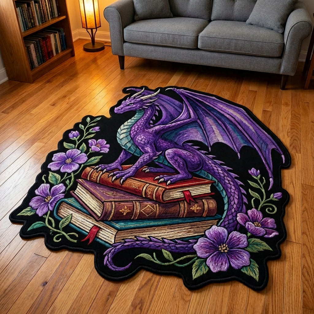 Violetter Drache Bücher Blüten Sonderform Decke