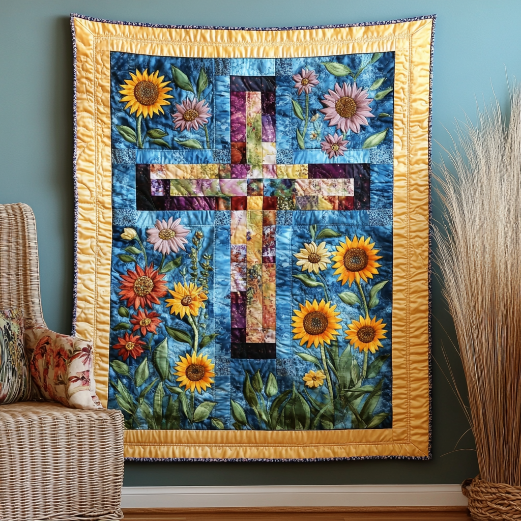 Sonnenblumen Blütenkreuz Kunst Wandbehang