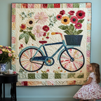 Blaues Fahrrad mit Blumenkorb II Kunst Wandbehang