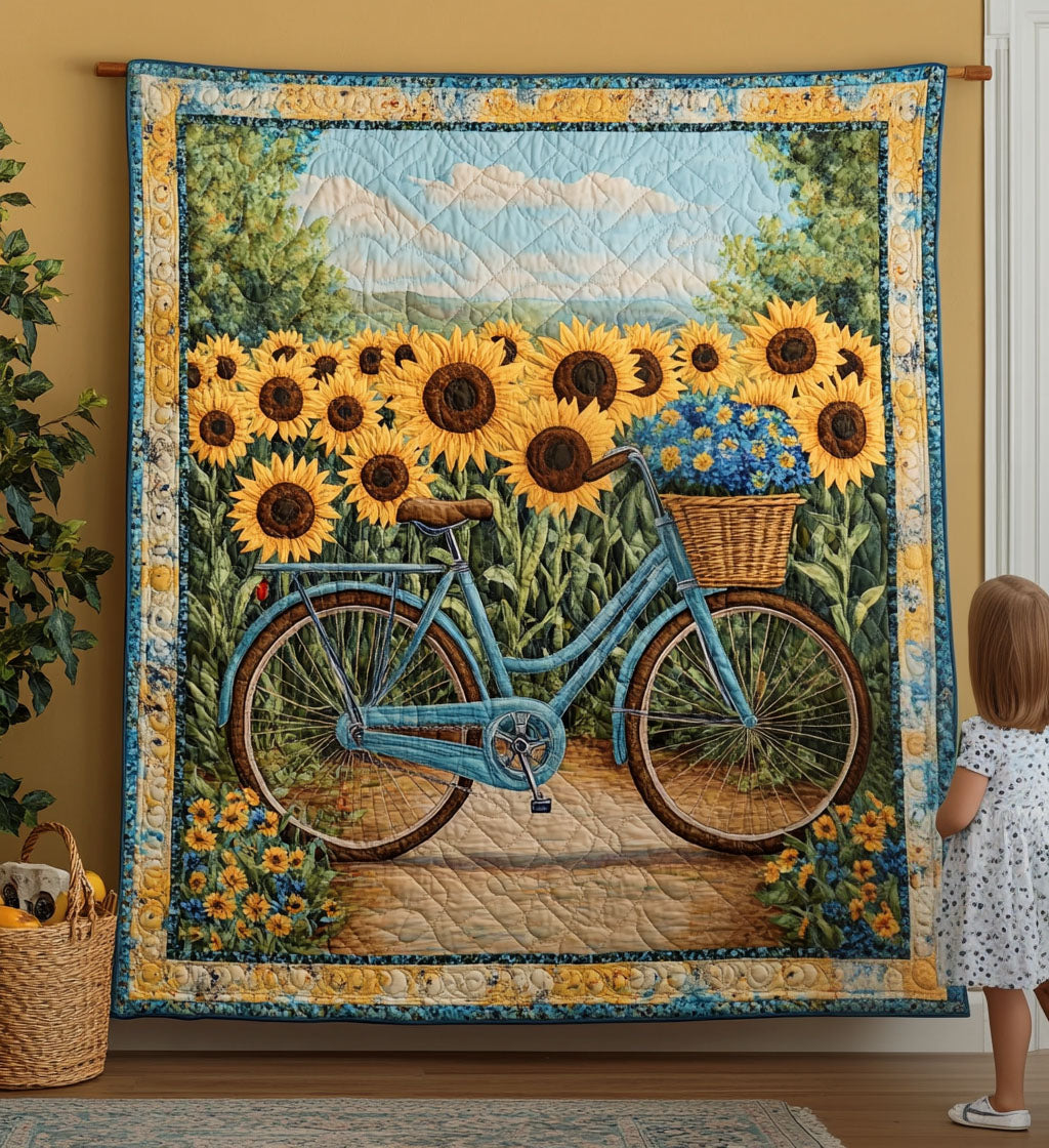 Fahrrad im Sonnenblumenfeld Kunst Wandbehang