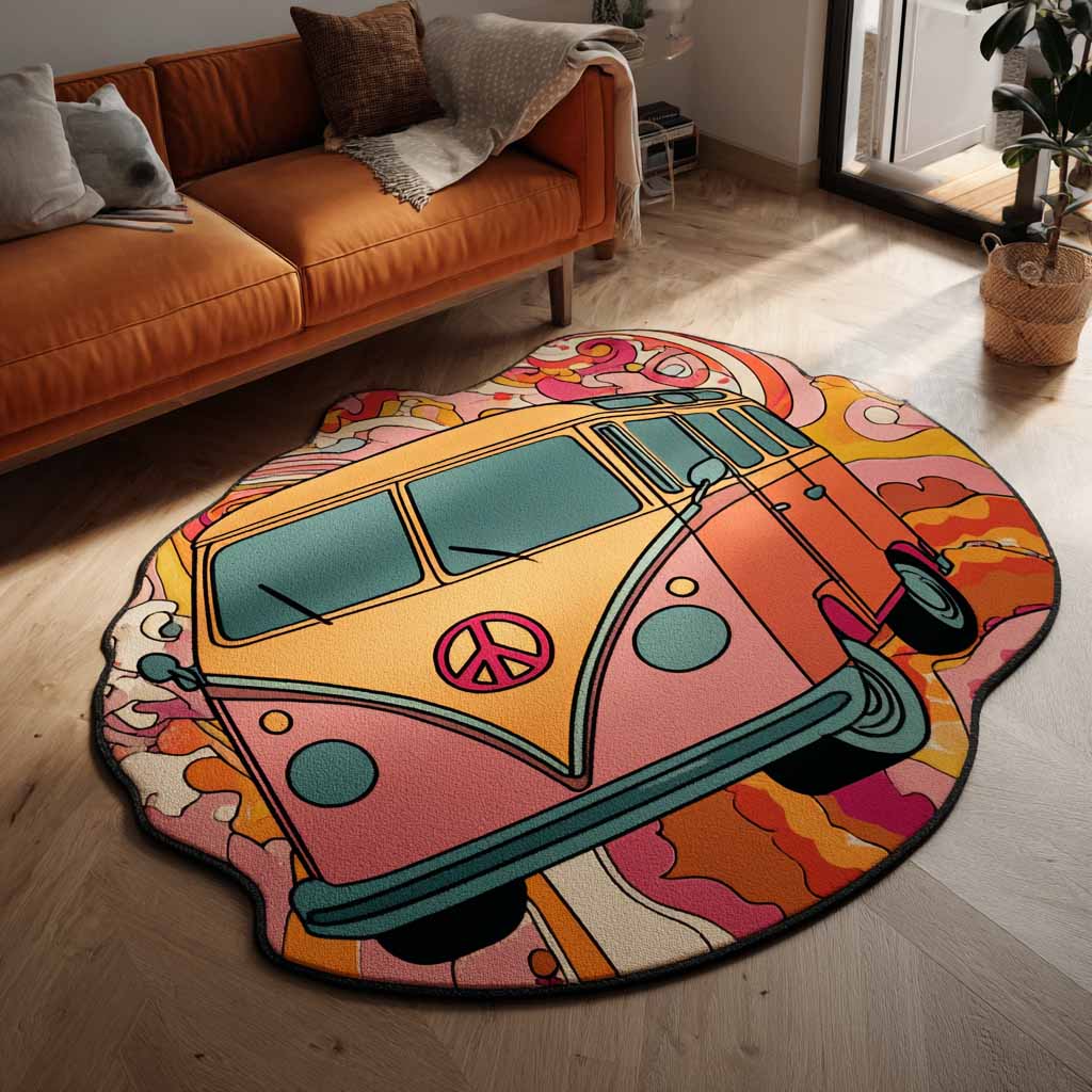 Bunter Hippiebus Blütenfahrt Sonderform Decke